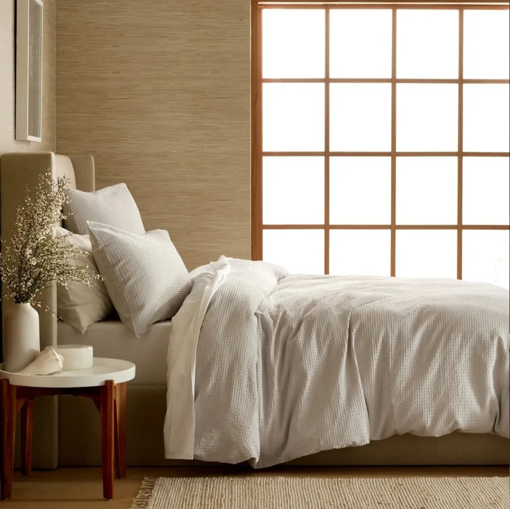 Quince 100% Organic Cotton Waffle Light Gray Duvet Cover! King/ Cal King  (741)